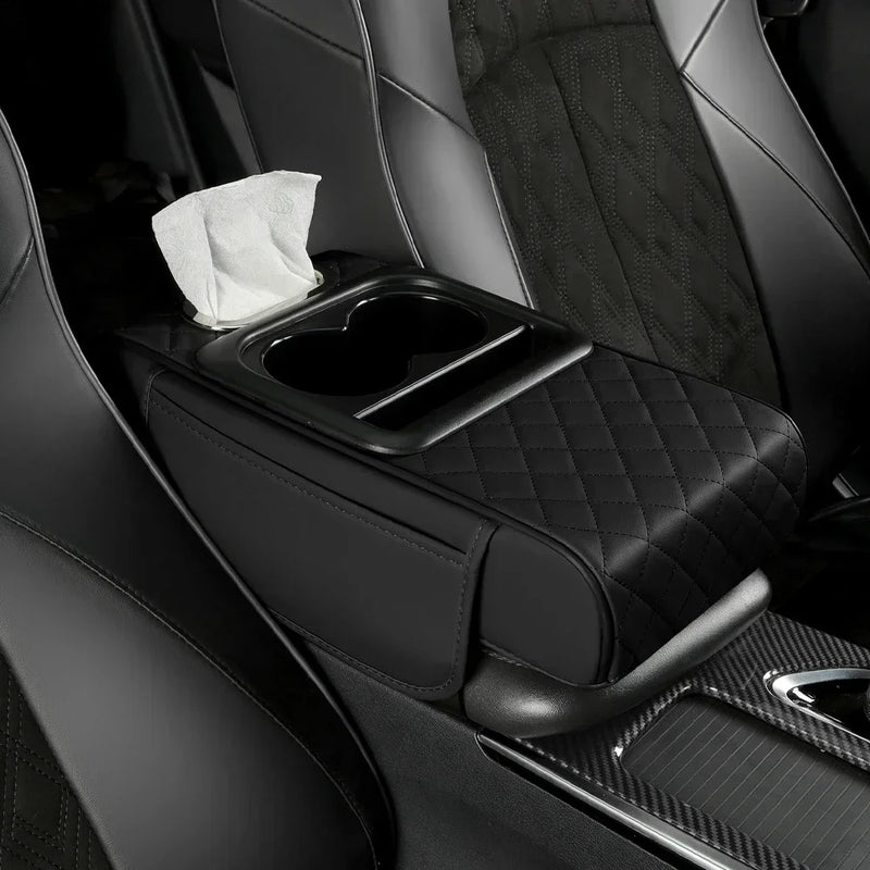 Apoio de Braço em Couro Automotivo com Armazenamento Multiuso