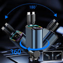 Carregador Turbo 4 em 1 Automotivo com Cabos Retráteis e Porta USB