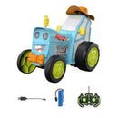 Carrinho Trator Maluquinho com Luz e Som Azul Gira 360° com Controle Remoto