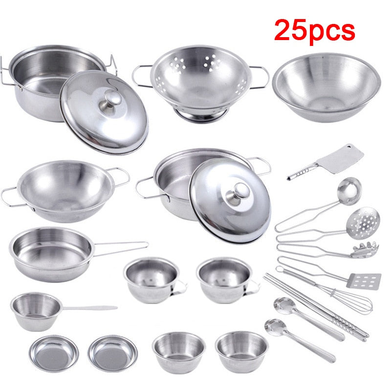 Conjunto de Utensílios de Cozinha Infantil em Aço Inox