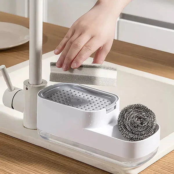 Dispenser Duplo de Detergente com Porta Esponja Integrado