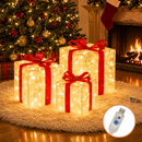 Kit 3 Caixas de Presente Natalinas Iluminadas com LED USB