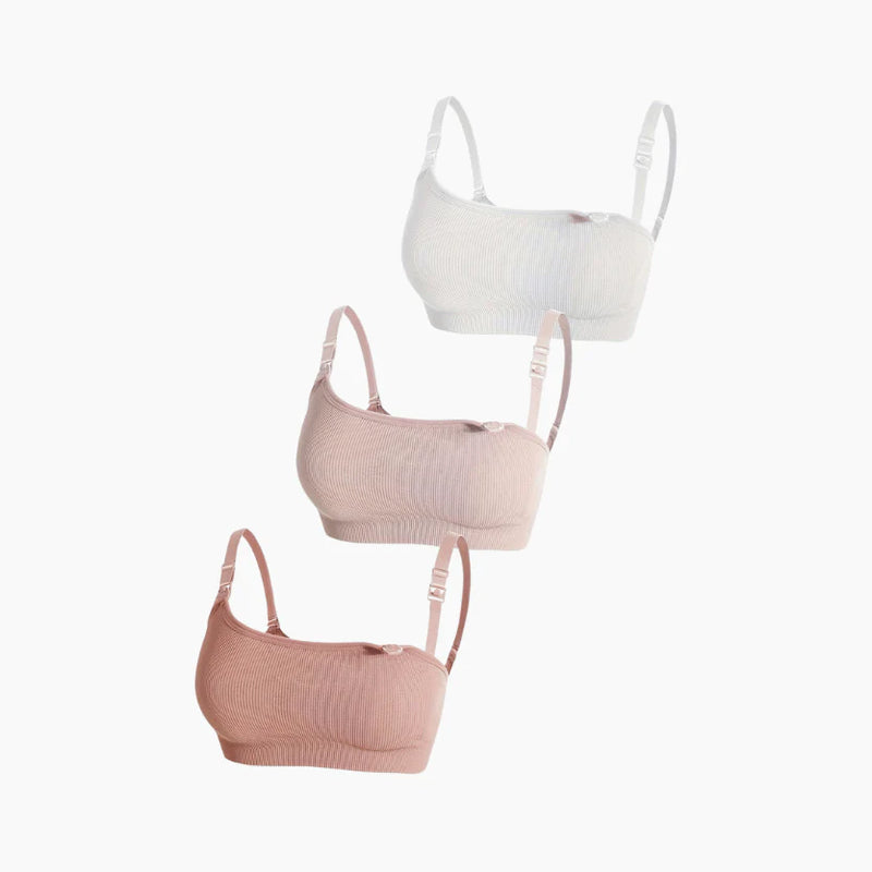 Kit com 3 Sutiãs de Amamentação sem Bojo Canelados com Nervuras Macias