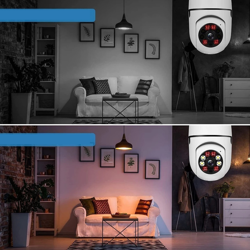 Kit de Câmeras Wi-Fi IP Sem Fio 360° com Encaixe de Lâmpada com Visão Noturna