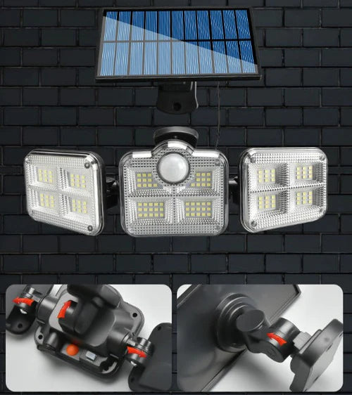 Luminária Refletor Led Solar com 3 Cabeças Impermeável - SunGlow