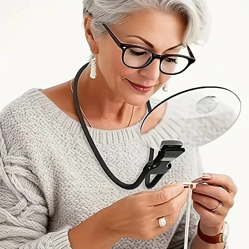 Lupa de Pescoço com Suporte de Mesa para Leitura e Artesanato - Aumento 3x/10x
