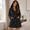 Roupão Feminino Peluciado com Capuz e Cinto Inverno Macio